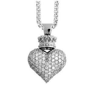 Large 3D crowned heart sterling silver pave clear CZ pendant by King Baby Studio